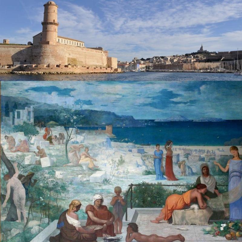 Fresque de Puvis de Chavannes, allegorie de la Sorbonne, peinture decorative monumentale